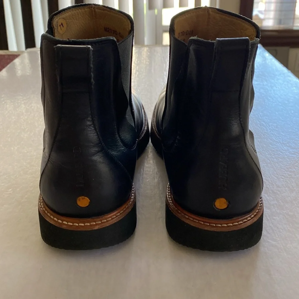 Samuel Hubbard Men's Black Leather Chelsea Boots with Brown Trim Size 8.5